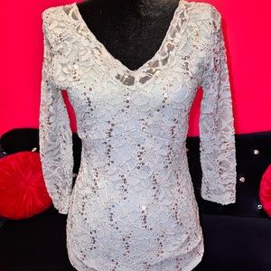 Boston proper sequence baby blue top Small